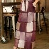 Deals 👏 Bon Apple Tea Burgundy & Beige Square Drawstring Pocket Maxi 👗 Skirt - Plus 😉
