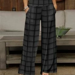Cheapest 🥰 Bon Apple Tea Gray & Black Windowpane Pocket Wide-Leg Pants - 👩 Women & Plus ✔️