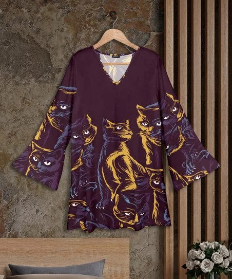 Best reviews of π Bon Apple Tea Plum & Yellow Abstract Cat V-Neck Three-Quarter Sleeve Tunic - π© Women & Plus β 1 Best reviews of π Bon Apple Tea Plum & Yellow Abstract Cat V-Neck Three-Quarter Sleeve Tunic - π© Women & Plus β