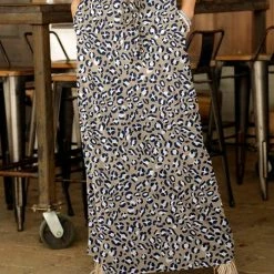 Cheap ✔️ Bon Apple Tea Beige & Navy Leopard Drawstring Maxi 👗 Skirt - 👩 Women 🎉