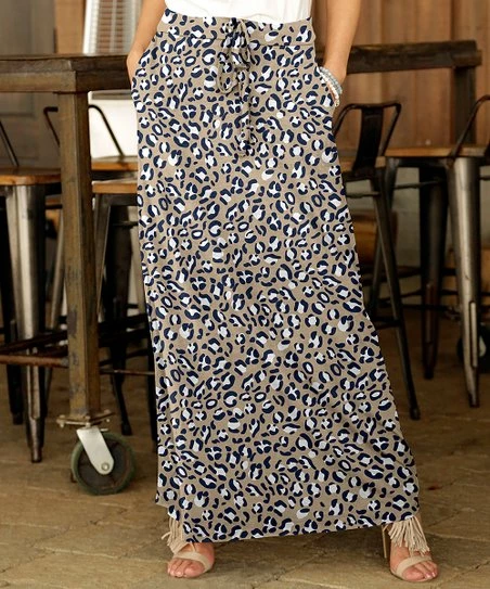 Cheap βοΈ Bon Apple Tea Beige & Navy Leopard Drawstring Maxi π Skirt - π© Women π 1 Cheap βοΈ Bon Apple Tea Beige & Navy Leopard Drawstring Maxi π Skirt - π© Women π