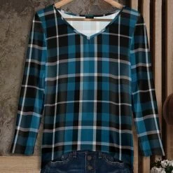 Discount 🎉 Bon Apple Tea Blue & Black Plaid V-Neck Hi-Low Top - 👩 Women & Plus 💯