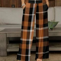 Brand new ❤️ Bon Apple Tea Black & Orange Plaid Pocket Palazzo Pants - 👩 Women ⭐