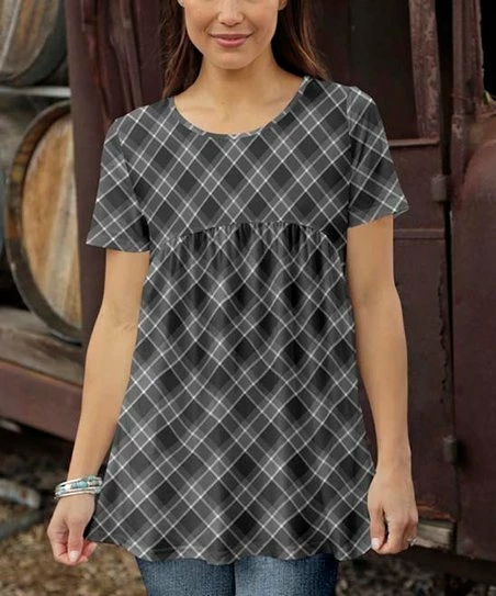Top 10 π Bon Apple Tea Gray & White Plaid Empire-Waist Top - π© Women & Plus β 1 Top 10 π Bon Apple Tea Gray & White Plaid Empire-Waist Top - π© Women & Plus β