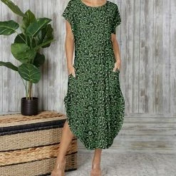 Wholesale ⭐ Bon Apple Tea Green & Black Curved-Hem Pocket Midi 👗 Dress - Plus ✨