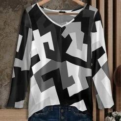 Discount 💯 Bon Apple Tea Black & White Geometric V-Neck Tunic - 👩 Women & Plus 🥰