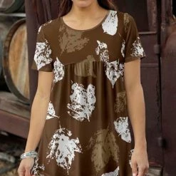 Wholesale 🔥 Bon Apple Tea Brown & White Floral Empire-Waist Top - 👩 Women 🌟