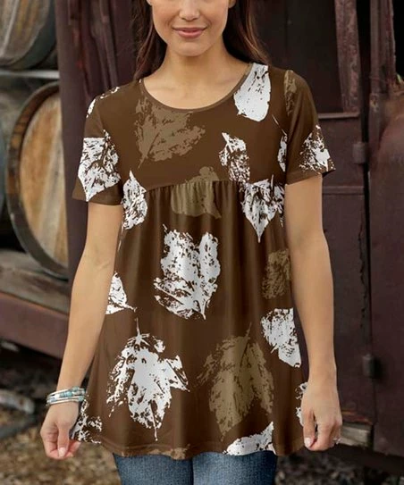 Wholesale π₯ Bon Apple Tea Brown & White Floral Empire-Waist Top - π© Women π