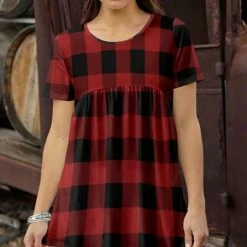 Cheap 🛒 Bon Apple Tea Red & Black Buffalo Check Empire-Waist Top - 👩 Women & Plus 🤩