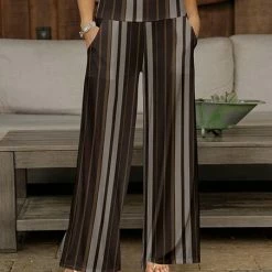Flash Sale 🤩 Bon Apple Tea Brown & White Stripe Pocket Wide-Leg Pants - Plus 🥰