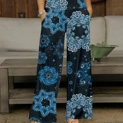 Buy 🔔 Bon Apple Tea Navy & Blue Mandala Pocket Wide-Leg Pants - Plus ⌛
