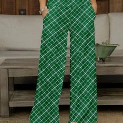 Flash Sale ✨ Bon Apple Tea Green & White Plaid Pocket Wide-Leg Pants - 👩 Women & Plus 😍