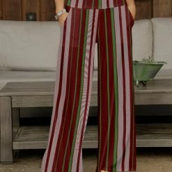 Promo 🎉 Bon Apple Tea Red & Green Stripe Pocket Wide-Leg Pants - 👩 Women 👏