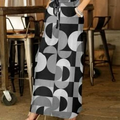 Outlet 🌟 Bon Apple Tea Gray & Black Abstract Drawstring Pocket Maxi 👗 Skirt - 👩 Women 🧨