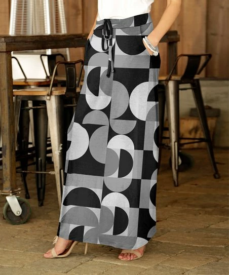 Outlet π Bon Apple Tea Gray & Black Abstract Drawstring Pocket Maxi π Skirt - π© Women 𧨠1 Outlet π Bon Apple Tea Gray & Black Abstract Drawstring Pocket Maxi π Skirt - π© Women π§¨