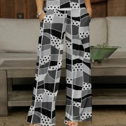 Best Pirce 💯 Bon Apple Tea Gray & White Abstract Wide-Leg Pocket Pants - 👩 Women & Plus 🥰