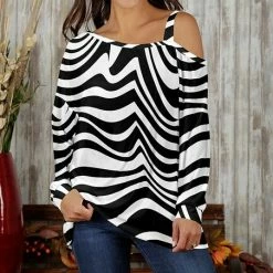 Top 10 🔥 Bon Apple Tea Black & White Zebra One-Shoulder Cutout Tunic - Plus ⌛