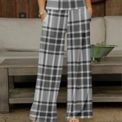 Discount 🛒 Bon Apple Tea Gray Plaid Wide Leg Pants - 👩 Women 🧨