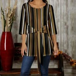 Deals 🛒 Bon Apple Tea Black & Brown Stripe Tie-Waist Tunic - 👩 Women & Plus 💯