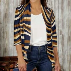 Flash Sale 👍 Bon Apple Tea Navy & Beige Stripe Open Cardigan - Plus 🛒