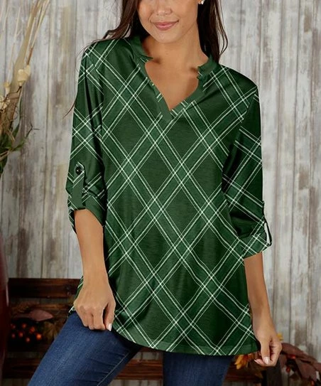 Best deal π₯ Bon Apple Tea Green & White Plaid Notch Neck Tunic - π© Women π 1 Best deal π₯ Bon Apple Tea Green & White Plaid Notch Neck Tunic - π© Women π