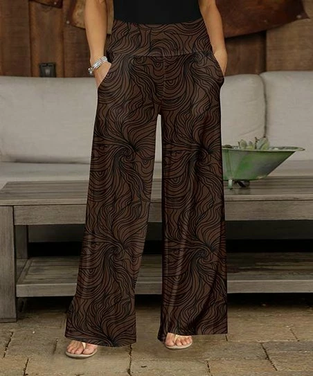 Deals 🤩 Bon Apple Tea Brown & Black Abstract Pocket Palazzo Pants - Plus 🔔