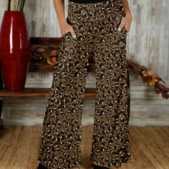 Buy 😉 Bon Apple Tea Brown & Black Leopard Pocket Wide Pants - Plus 😉