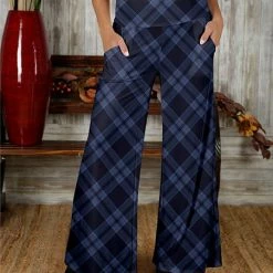 Brand new ⌛ Bon Apple Tea Blue & Navy Plaid Wide-Leg Pants - 👩 Women & Plus 😍