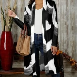 New 😍 Bon Apple Tea Black & White Brushstroke Duster - 👩 Women & Plus 👍