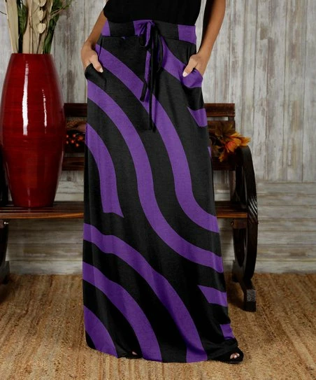 Budget β€οΈ Bon Apple Tea Purple & Black Geometric Maxi π Skirt - π© Women π 1 Budget β€οΈ Bon Apple Tea Purple & Black Geometric Maxi π Skirt - π© Women π