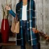 Budget 🥰 Bon Apple Tea Blue & Black Plaid Open Duster - Plus ❤️