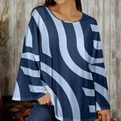 Flash Sale ✨ Bon Apple Tea Blue & Light Blue Abstract Stripe Bell-Sleeve Tunic - 👩 Women 🥰