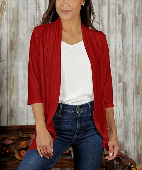Top 10 π Bon Apple Tea Red Ruffle-Accent Open Cardigan - π© Women π 1 Top 10 π Bon Apple Tea Red Ruffle-Accent Open Cardigan - π© Women π