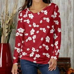 Promo 💯 Bon Apple Tea Red & White Floral Cowl Neck Top - Plus 🛒