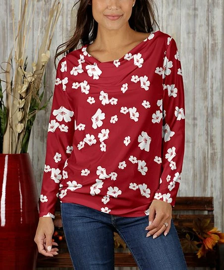 Promo π― Bon Apple Tea Red & White Floral Cowl Neck Top - Plus π 1 Promo π― Bon Apple Tea Red & White Floral Cowl Neck Top - Plus π
