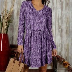 Hot Sale 🎉 Bon Apple Tea Purple & Lavender Abstract Long-Sleeve Peasant 👗 Dress - Plus ✨