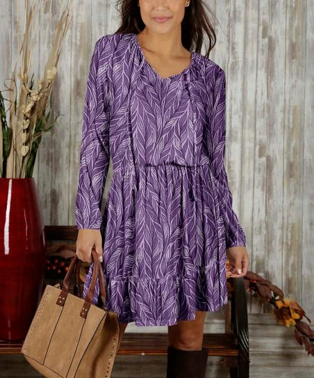 Hot Sale π Bon Apple Tea Purple & Lavender Abstract Long-Sleeve Peasant π Dress - Plus β¨ 1 Hot Sale π Bon Apple Tea Purple & Lavender Abstract Long-Sleeve Peasant π Dress - Plus β¨