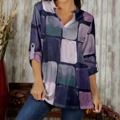 Best Sale 😍 Bon Apple Tea Purple & Lilac Geometric Notch Neck Top - 👩 Women & Plus 😍