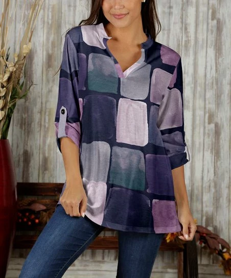 Best Sale π Bon Apple Tea Purple & Lilac Geometric Notch Neck Top - π© Women & Plus π 1 Best Sale π Bon Apple Tea Purple & Lilac Geometric Notch Neck Top - π© Women & Plus π