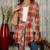 Buy 🌟 Bon Apple Tea Orange & Beige Plaid Tie-Waist Cardigan - 👩 Women & Plus ⭐