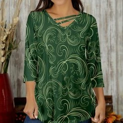Wholesale 🎁 Bon Apple Tea Green & Cream Leaf Cutout Tunic - 👩 Women & Plus ✨