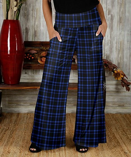 Cheapest π Bon Apple Tea Blue & Black Plaid Pocket Wide-Leg Pants - Plus β¨ 1 Cheapest π Bon Apple Tea Blue & Black Plaid Pocket Wide-Leg Pants - Plus β¨