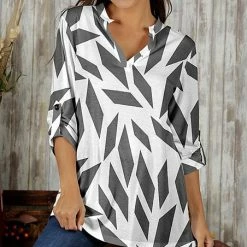 Best Sale ✔️ Bon Apple Tea White & Gray Leaf Notch Neck Top - Plus 🎉