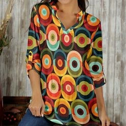 Cheap 😀 Bon Apple Tea Orange & Olive Abstract Notch Neck Top - 👩 Women 😀