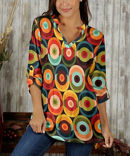 Cheap π Bon Apple Tea Orange & Olive Abstract Notch Neck Top - π© Women π 1 Cheap π Bon Apple Tea Orange & Olive Abstract Notch Neck Top - π© Women π