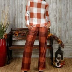 Flash Sale 🔔 Bon Apple Tea Rust & White Plaid Mock Neck Tunic & Pocket Lounge Pants - 👩 Women & Plus 👍
