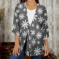 Cheapest 😉 Bon Apple Tea Gray & White Snowflake Tie-Waist Open Cardigan - Plus 😉