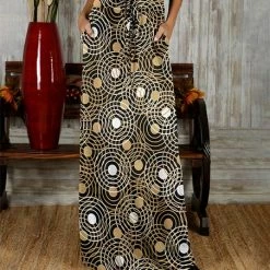 Brand new ✔️ Bon Apple Tea Black & Beige Circle Pocket Drawstring Maxi 👗 Skirt - 👩 Women 🛒