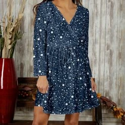 Outlet 👏 Bon Apple Tea Blue & White Swirls Tie-Waist Surplice 👗 Dress - 👩 Women 👏