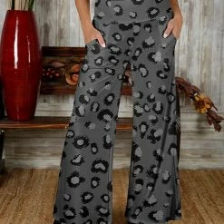 Best reviews of ❤️ Bon Apple Tea Gray & Black Leopard Pocket Wide-Leg Pants - 👩 Women & Plus 👏